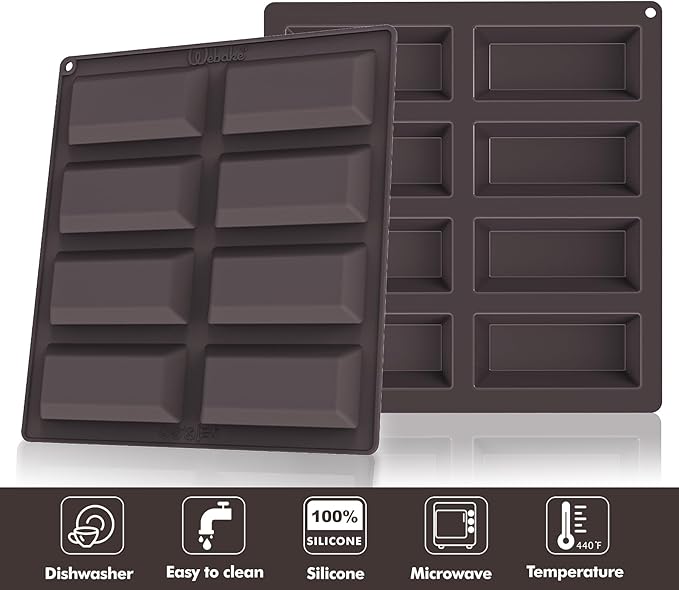 Webake Financier Cake Pan, 8 Cavity Silicone Financier Mold Non Stick Muffin Pan for Biscuits Cookies Bakeware for Oven Baking (2 PCS)
