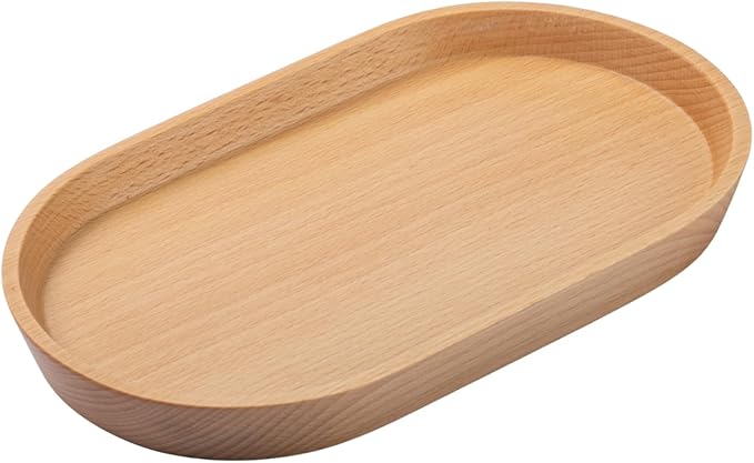 Vandroop Wooden Mini Serving Tray for Parties, Tea & Coffee Table, Small Oval Wood Plate for Fruit & Snacks, Decorative Tray for Jewellery, Keys & Coins, Tray for Bathroom (Beech Wood, 7.8'4.66')