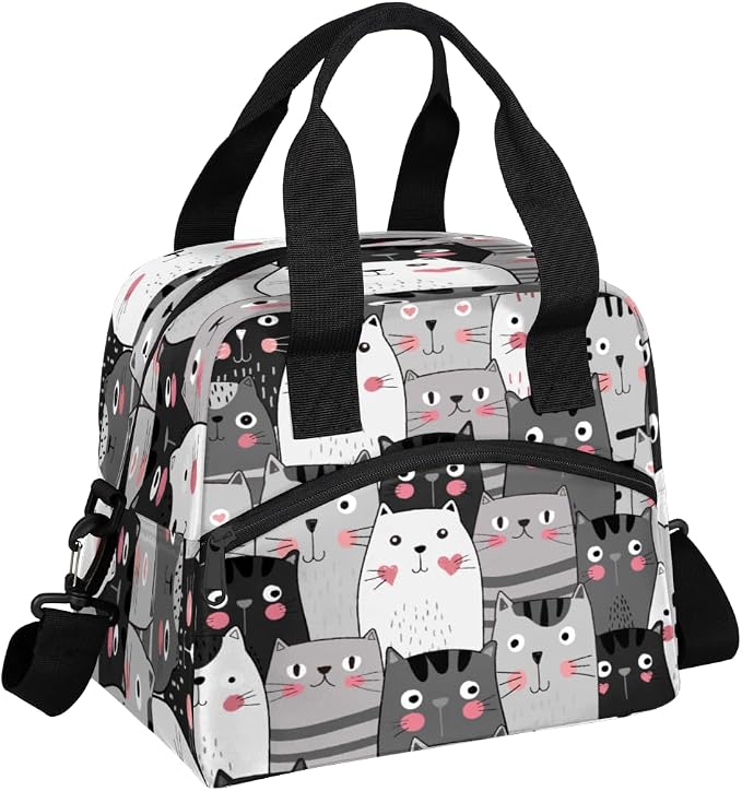Cartoon Cat Animals Lunch Bag Women Lunch Box for Women Adult Men Reusable Cute Lunch Box Tote Cooler Bags Insulated Portable Lunch Containers for Work, Office, Travel, Picnic