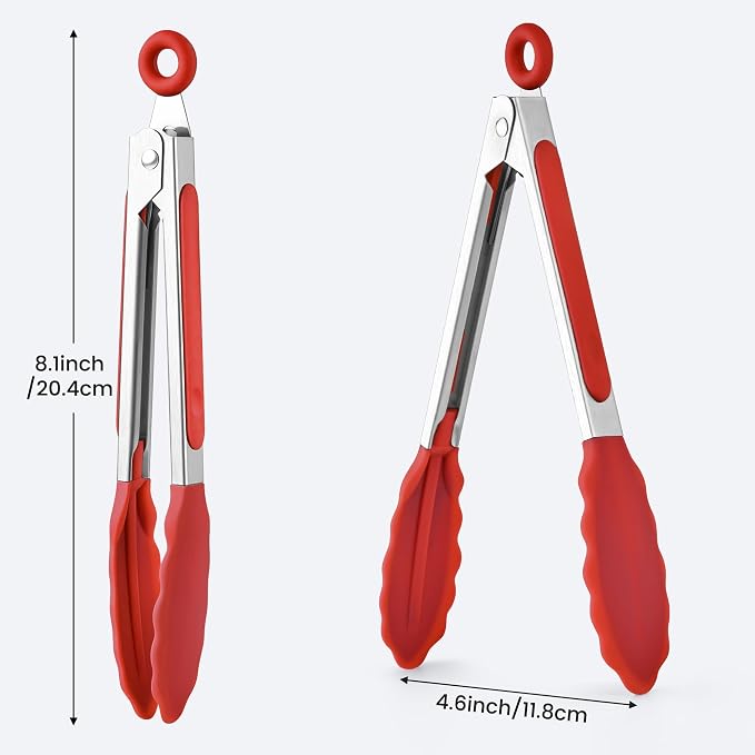 7-Inch Silicone Tongs Pack of 6, Small Stainless Steel Tongs with Silicone Tips for Cooking, Serving, BBQ, Grilling, Salad, Buffet, Party (7", 6PCS, Colorful)