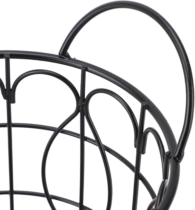 Large Capacity Modern Coffee Basket Coffee Pod Basket Decorative Round Wire Coffee Capsule Holder with Wooden Base for Cafe Kitchen Countertop (Black)