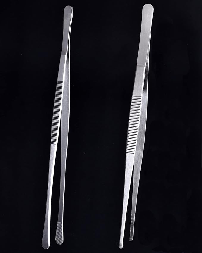 Tweezer Tongs, 12-Inches Stainless Steel Food Cooking Tongs for Kitchen Cooking BBQ Grilling Meat,Set of 2 (Cooking Tweezer 12inch 2p)