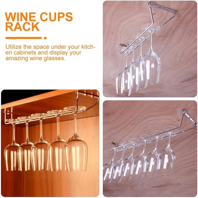 DOITOOL Stainless Shelf Wire Hanging Wine Glass Rack: 2pcs Under Cabinet Wine Glasses Holder Stemware Storage Hanger Organizer for Kitchen Cabinet Bar Metal Clothing Rack