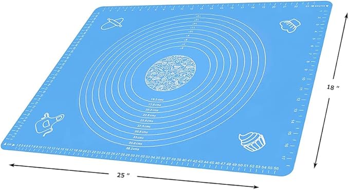 Silicone Baking Mat with Measurements, Pastry Rolling,Counter Mat,Dough Rolling Mat,Oven Liner, (25" x 18 ", blue)