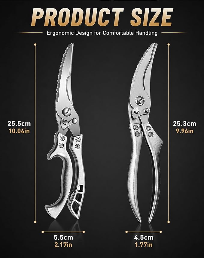 Stainless Steel Bone-Cut Kitchen Scissors, Heavy Duty Kitchen Scissors for Bone Cutting, Poultry Shears with Spring Loaded Handle, Multi-Function Snips for Chicken, Meat, Fish, Vegetables (Style A)