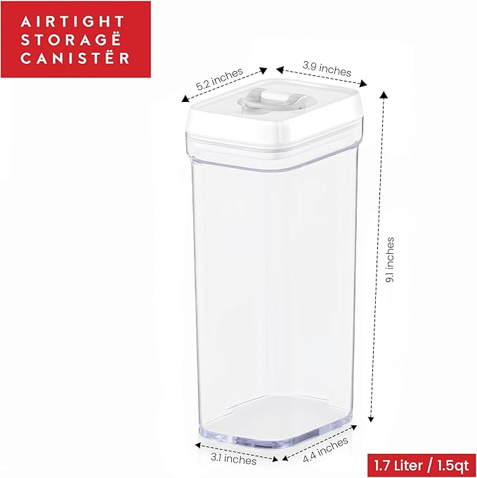 DWËLLZA KITCHEN Airtight Food Storage Containers with White Lids 1.7L - 4 Pc Air Tight Pantry Storage Containers Clear Kitchen Organization and Storage Set BPA-Free - Keeps your Food Fresh & Dry