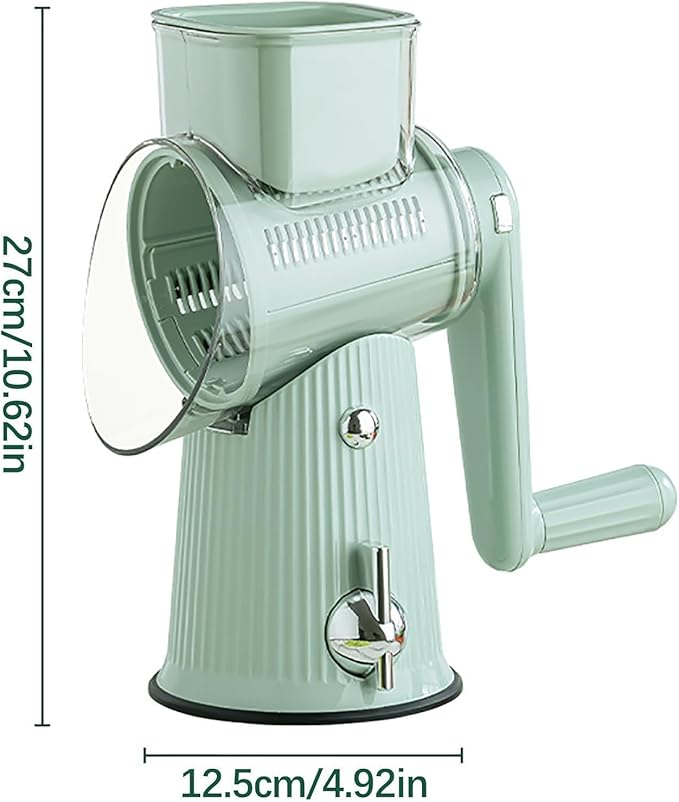 5 In 1 Rotary Cheese Grater Vegetable Slicer for Kitchen, Carrot Shredder Tool-Food Shredders with 5 Sets Interchangeable Blades And Strong Suction Base (Green)