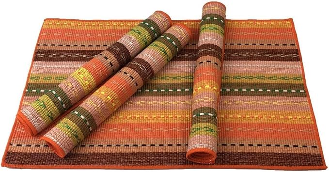 WAZAIGUR Hand Woven with 100% Cotton Placemats Colorful Placemats Braided Ribbed Durable Heat-Insulation Table Mats Set of 4,Orange