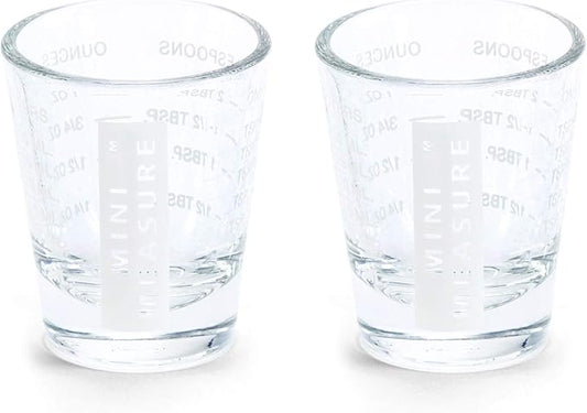 Kolder Mini Measure Heavy Glass, 20-Incremental Measurements Multi-Purpose Liquid and Dry Measuring Shot Glass, White, Set of 2