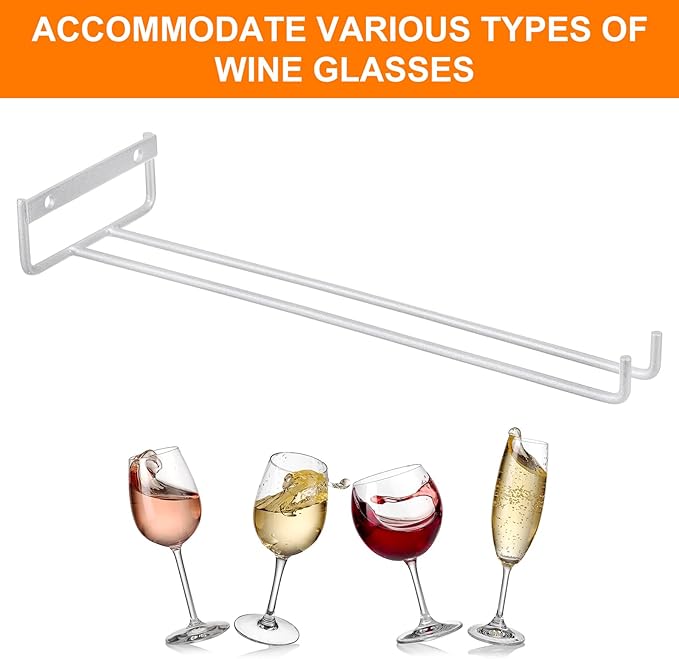 uxcell 2Pcs Wine Glass Rack, 11.81 Inch Iron Wine Glasses Rack Under Cabinet Stemware Rack - Wall Mountable Wine Glass Holder Storage Hanger for Bars Coffee Restaurants Kitchens, Silver