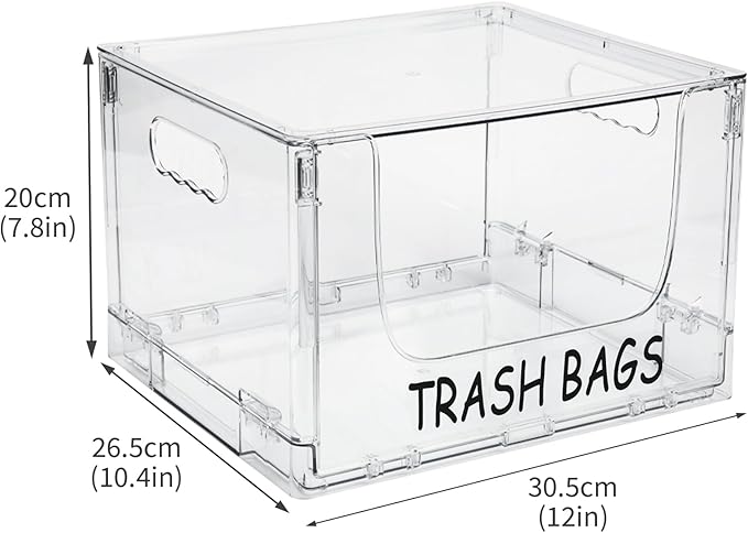 Trash Bag Holder Stand,Stackable Trash Bag Dispenser with Lids, Plastic Under Sink Organizers and Stackable Storage Box, Large Garbage Bags Dispenser for Kitchen, Pantry, Laundry Room