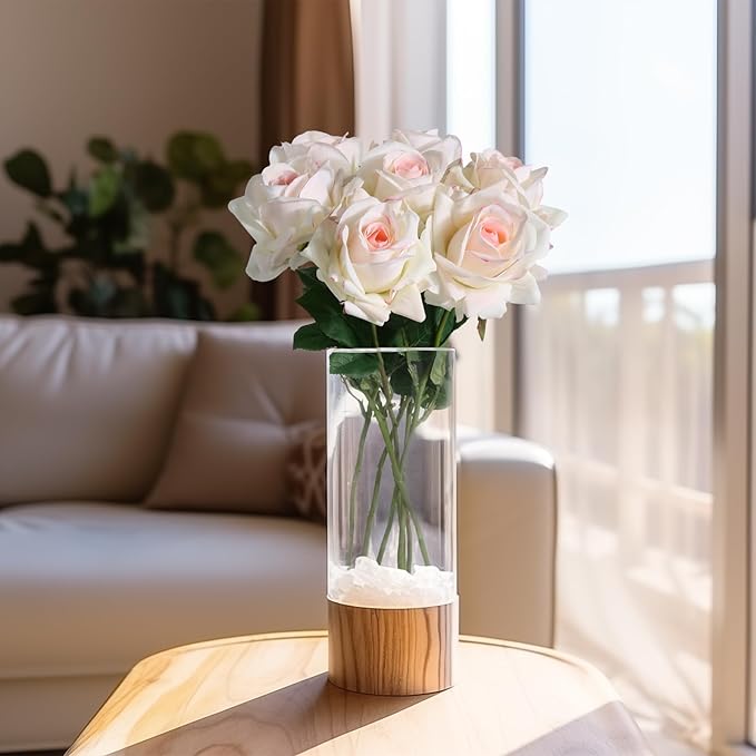 Eyamuno 7pcs Artificial Rose Fake Flowers Long Stem Fake Silk Real Touch Roses for DIY Wedding Party Table Centerpiece Home Decor