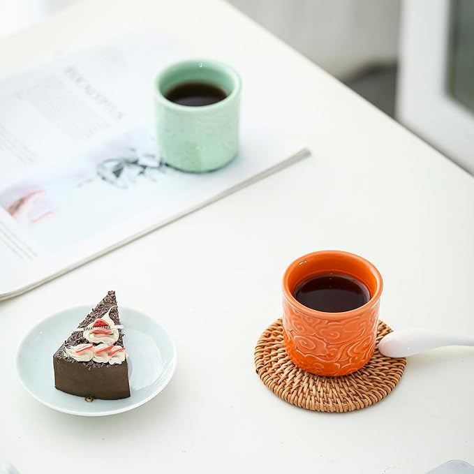 Ceramic Espresso Cups Set of 2-3oz Demitasse Cups for Coffee & Tea, No Handles, Durable & Dishwasher Safe (lawngreen, 2)