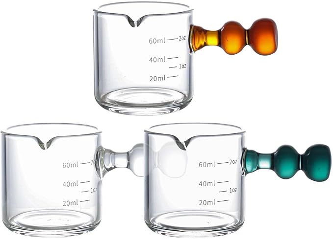 3-Pack Espresso Glass Measuring Cup With Handle Expresso Shots Cup Single Spout Glass Pitcher For Espresso Shots And Milk Froth Clear Accessories With Dual Scale (60ml / 2oz)