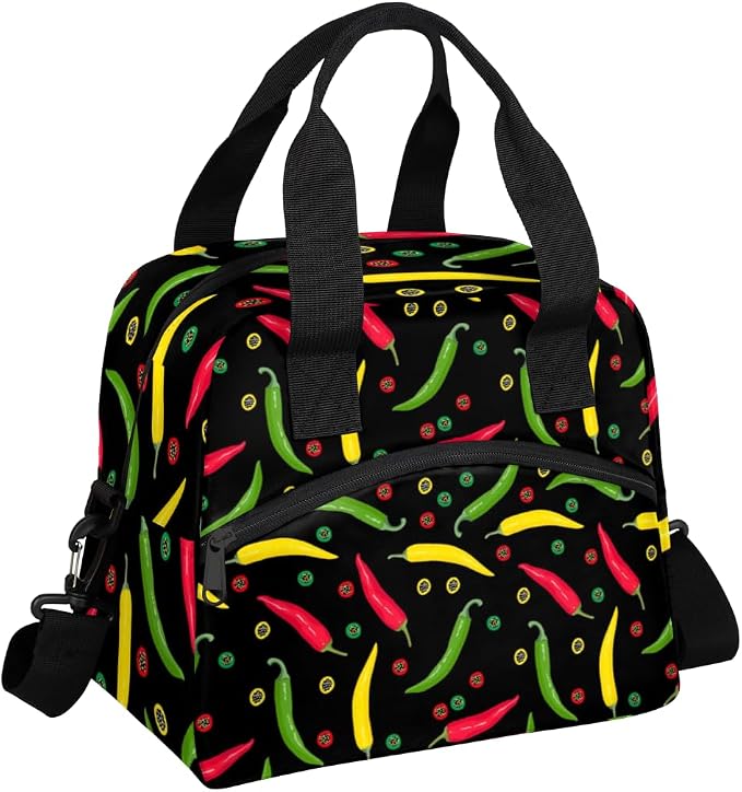 Colurful Chili Insulated Lunch Bag for Women Men Reusable Lunch Box Cooler Bag Large Leakproof Lunch Tote with Adjustable Shoulder Strap for Adult Work Picnic Camping Beach Office