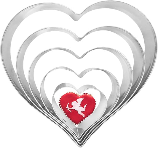 5PCS Large Heart Cookie Cutter 5" 3.78" 3.1" 2.35" 1.61" Heart Cookies Molds Stainless Steel Cutter Set for Mother's Day, Father's Day, Valentine's Day
