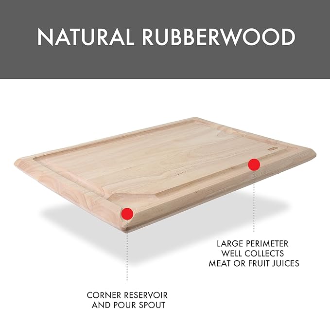 Dexas Rubberwood Pour Spout Cutting Board – 18" x 13" x 1" | Juice Groove, Easy-Pour Corner, Heavy-Duty Wood Board for Carving & Chopping