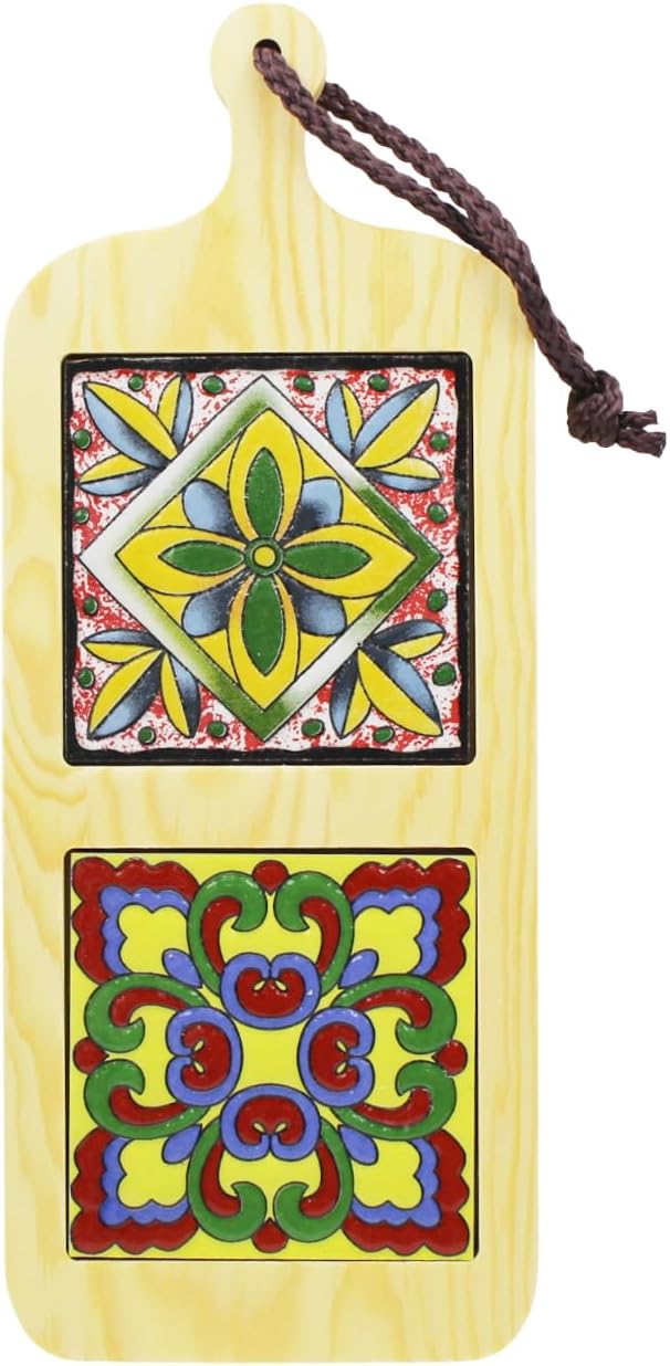 Portuguese Azulejo Style Wooden Serving Tray - Multicolor Tile Design