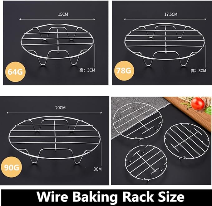 3 Pack Round Cooling Steaming Cake Rack, Stainless Steel Circular Wire Baking Rack for Air Fryer, Stockpot, Pressure Cooker (6/7/8 Inch)
