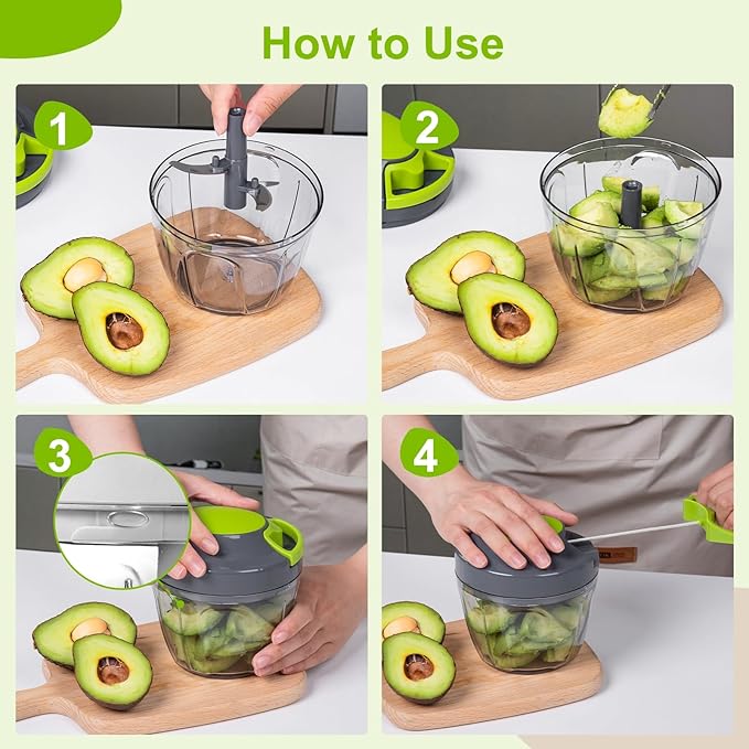 Manual Food Processor Vegetable Chopper, Portable Hand Pull String Garlic Mincer Onion Cutter for Veggies, Ginger, Fruits, Nuts, Herbs, etc., 650ml-Gray