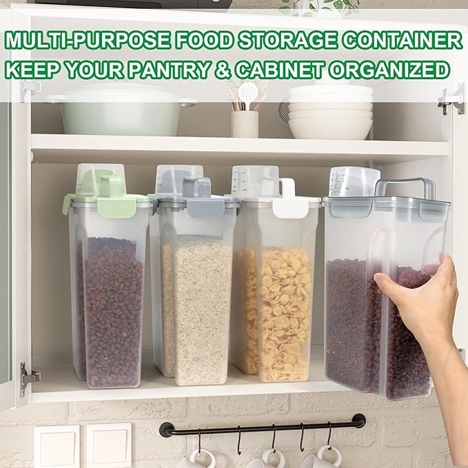 TBMax Rice Container 10 Lbs, Cereal Container Oatmeal Storage, Airtight Food Dispenser with Pouring Spout & Cup for Flour Grain Beans, Pet Dog Cat Food Storage Container-Translucent Grey