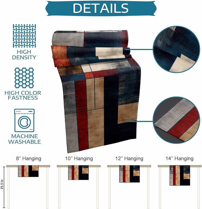 Vintage Geometric Table Runner - 120 Inch Long Modern Abstract Aesthetics Cotton and Linen Blended Dress Scarves Farmhouse Table Runner for Kitchen Dining, Coffee Table, 13" x 120"