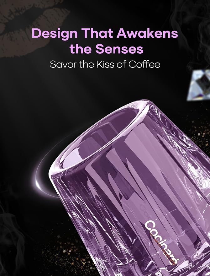 Cocinare KissCup Crystal Espresso Cup – 1.5oz Demitasse Cup for Espresso, Pour-over coffee & Tea, Lavender Purple, Art Crystal
