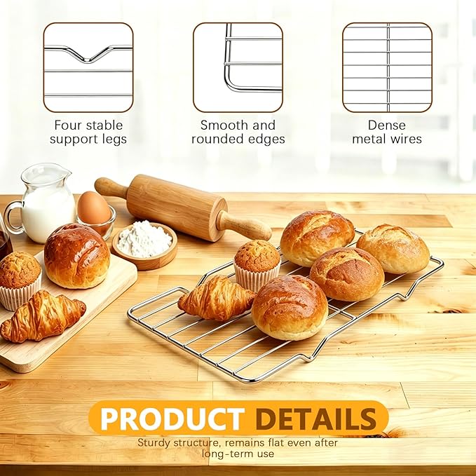 Stainless Steel Roasting Rack, Rectangle Cooking Racks 5.3 x 8.46 Inch Oven Grill Rack Cookie Cooling Rack for Cooking Baking Roasting Grilling