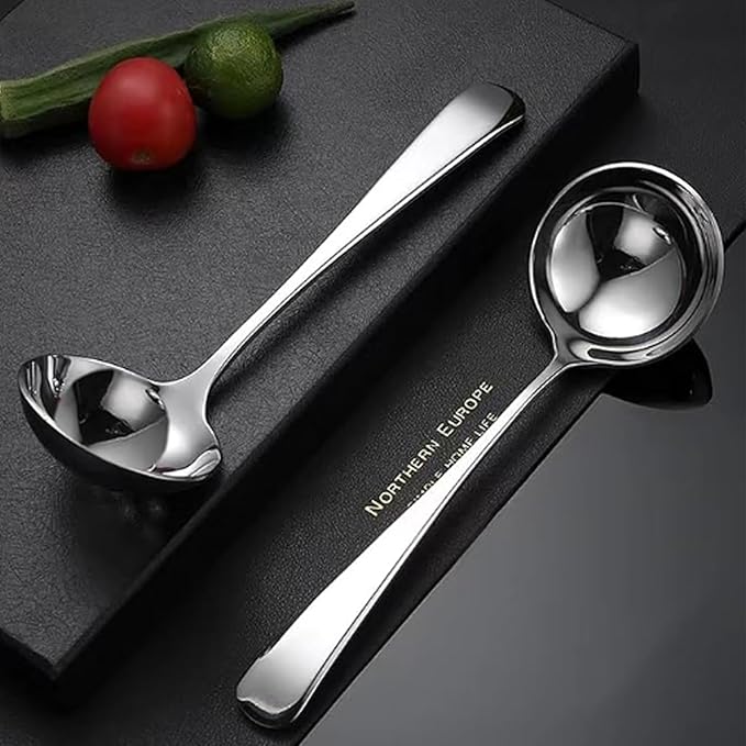 Small Ladle, Small Ladle for Sauce, 2-Piece Stainless Steel Gravy Soup Spoon, for Spooning Gravies and Sauces 7.7Inch (Color:Silver)
