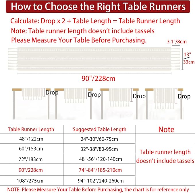 Rustic Boho Table Runner, Farmhouse Table Runners 90 Inches Long for Kitchen Dining Room, 13x90 Inches, Blue Lines