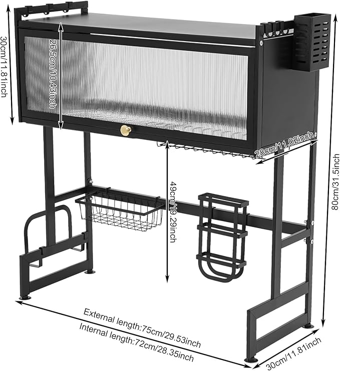 Over The Sink Dish Drying Rack 2 Tier Large Dish Drainer Drying Rack 29.53" W x 31.5" H Multifunctional Kitchen Organizers and Storage for Dishes, Glasses, Bowls, and Cutlery (Black)