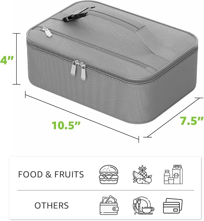 Small Lunch Box Insulated Lunch Bag for Women Men, Bento Kids Lunch Box, Compact Portable Thermal Meal Cooler Bags with Buckle Handle for Work & School, Gray 5L