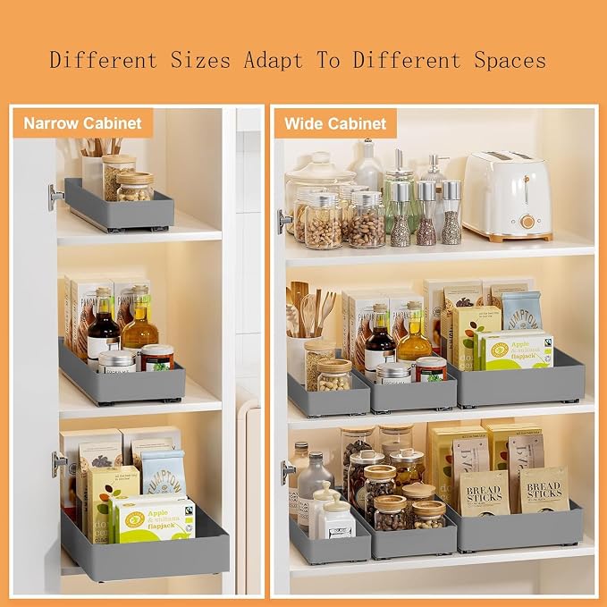 15.75'' D Adhesive Pull Out Drawers for Cabinets,No Drill Pull Out Drawers with Raising Pad for Framed & Frameless Cabinet,Adjustable Expandable Pullout Cabinet Organizer for Kitchen,Bathroom, M Size
