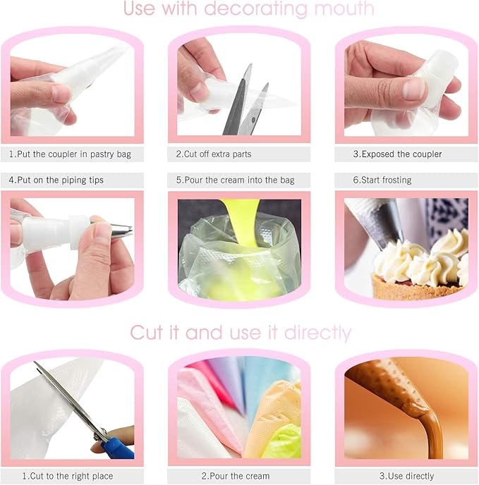 VolksRose 100Pcs Disposable Piping Bags, 20 inch Anti Burst and Non-Slip Pastry Bags, Thicken Cake Decorating Bags Icing Piping Bags for Cake Cupcakes Cookies Frosting, White