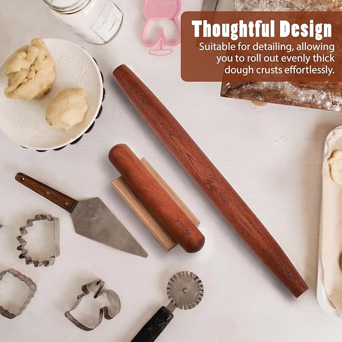 4 Pcs Sapele Wood French Rolling Pin Set Tapered and Mini Wooden Rolling Pins(15.7inch, 7.8inch)with Silicone Baking Mat and Beech Wood Base for Baking Fondant Pizza Pasta Pie Crust Pastries