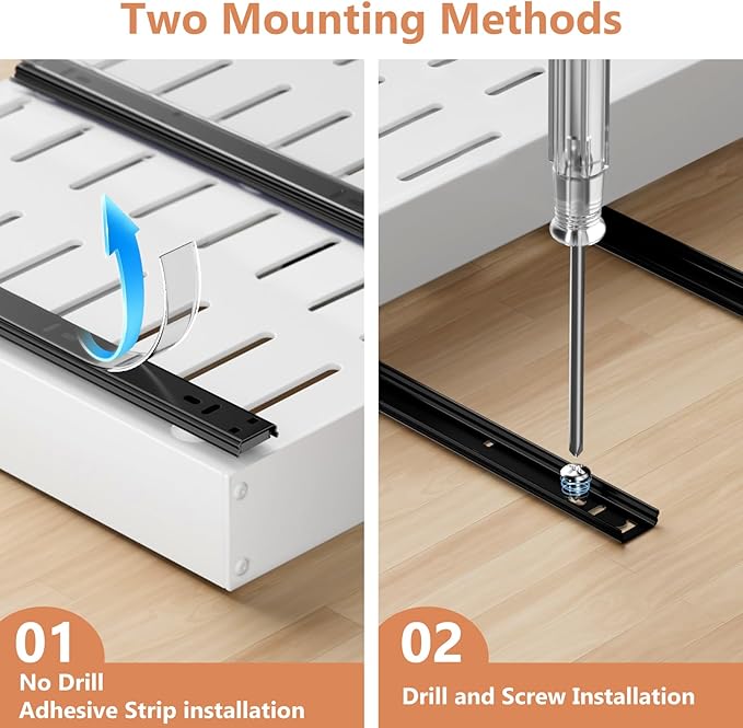 2 Pack Pull out Cabinet Organizer, Width (12"-19") Depth (17"-23"), with 3 Rails Adjustable Slide, Expandable Pullout Drawers for Cabinets, No Drill Adhesive Kitchen Drawers for Pantry Shelves