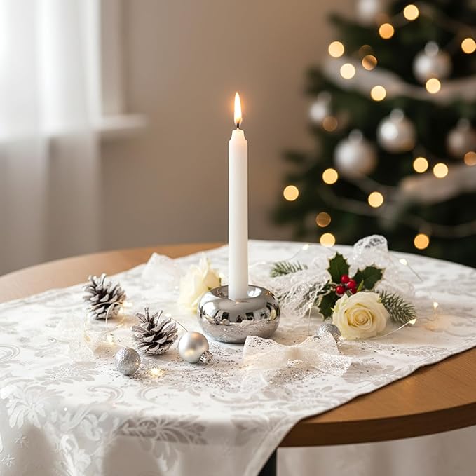 Silver Modern Doughnut Shaped Candlestick Holder, Small Decorative Taper Candle Holder for Bathtub Bedroom Livingroom，2 Pack
