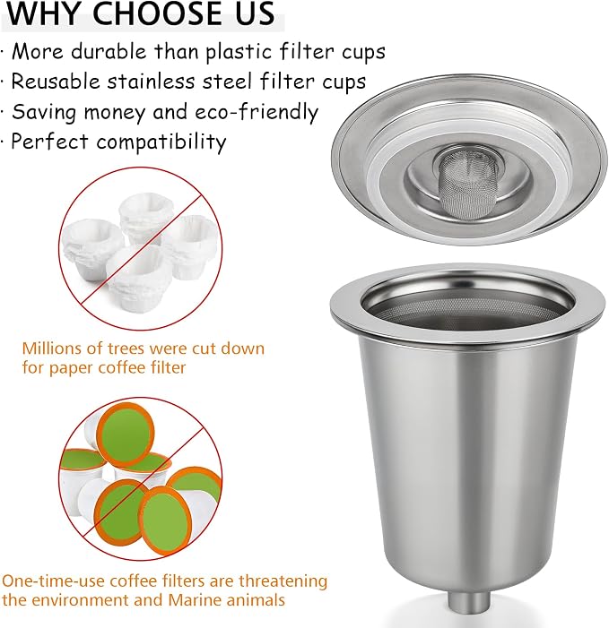 Reusable Stainless Steel Filter Cup for Cuisinart, Compatible with Cuisinart #SS-RFC HomeBarista Reusable Filter Cup, Upgraded Version (1 Pack)