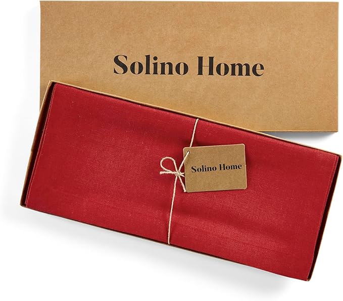 Solino Home Linen Table Runner 36 Inches - 100% Pure Linen Cherry Red Table Runner 14 x 36 Inch Ideal for Dresser and Coffee Tables - 4th of July, Summer - Diana Medium Weight