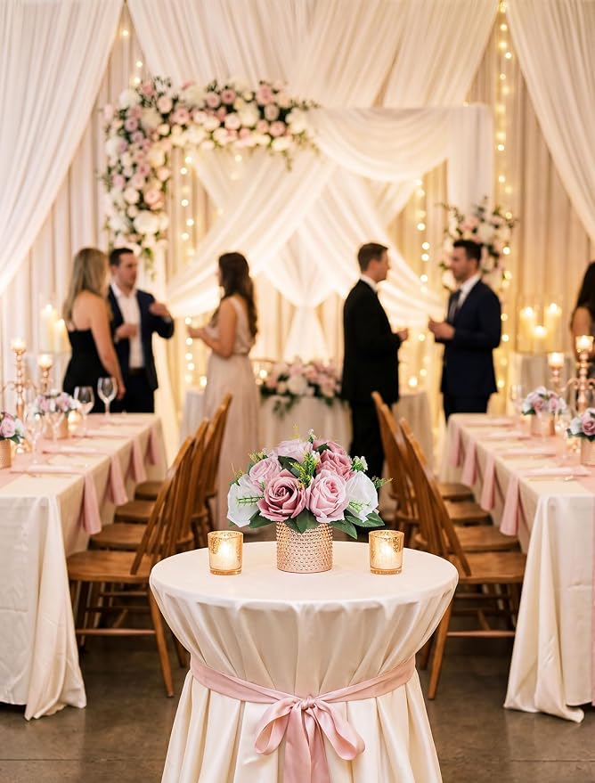 BLOSMON Dusty Rose Flowers Decoration: 2 Pcs Pink Artificial Flowers Balls for Wedding Dinning Table Centerpieces - Fake Silk Kissing Floral Arrangement for Home Party Event