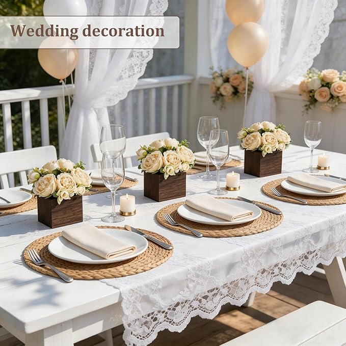 Dahey Small Flower Centerpieces for Tables Set of 3 Artificial Flowers with Wooden Vase Farmhouse Table Decor for Dinning Living Room Kitchen Wedding Party Office Home Decoration