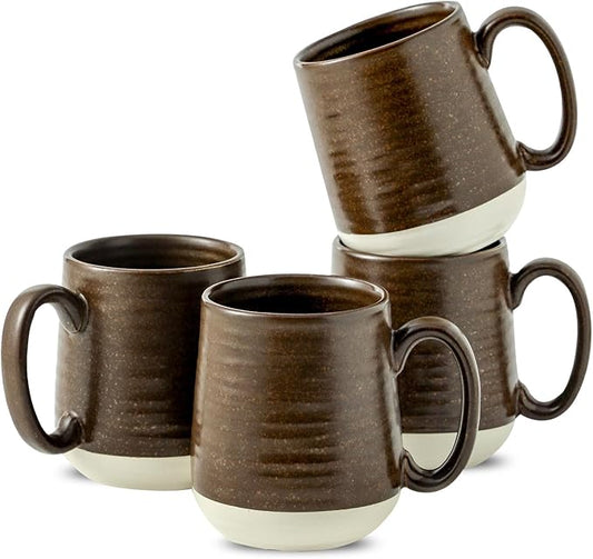 HASENSE Ceramic Coffee Mug Set of 4, 15 oz Coffee Cups with Big Handles, Large Latte Mugs for Men and Women, Christmas Cups for Tea, Hot Cocoa, Latte, Cappuccino, Dishwasher Microwave Safe, Brown