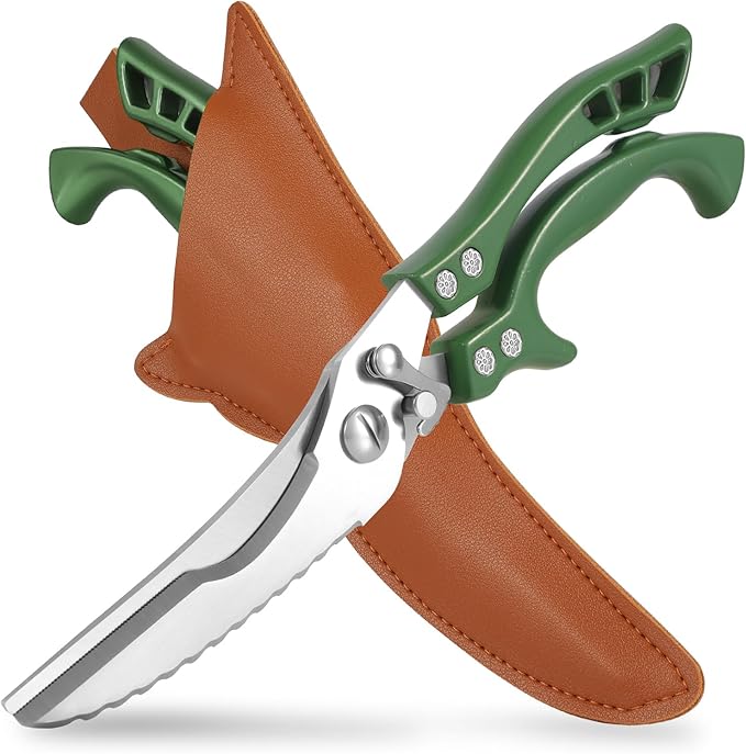 ANDONG Heavy Duty Poultry Shears, All-Purpose Kitchen Scissors for Food, Spatchcock Shears, Green