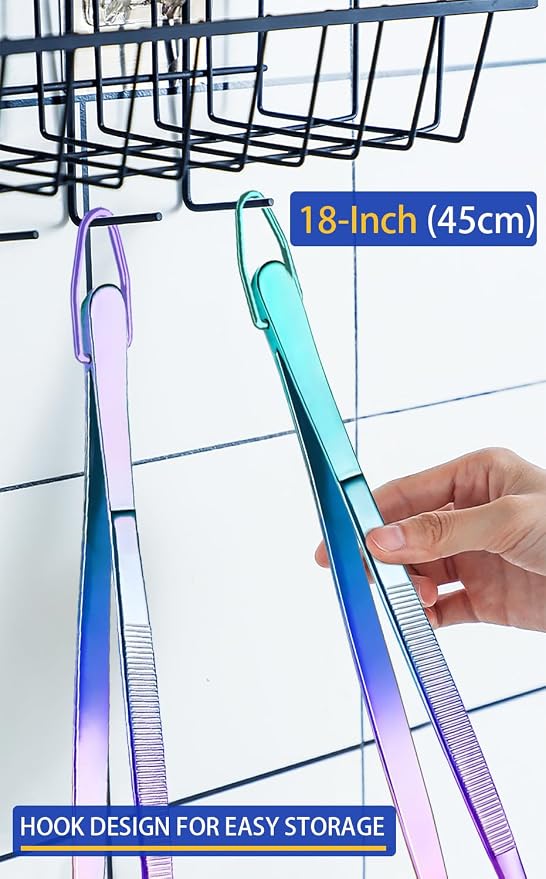 JETKONG 2 Pcs 18 Inch (45cm) Stainless Steel Grill Tongs Heavy Duty Giant Tweezer Tongs, Extra Large Tweezers Tools for Cooking, Grilling, BBQ and Turning Food (Rainbow)
