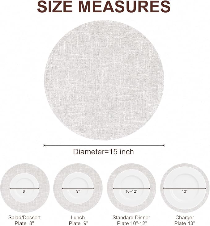 homing 15 Inch Round Cloth Placemats Set of 8, Cotton Linen Blend Washable Table Mats, Farmhouse Dining Place Mats for Indoors & Outdoors, Easy to Clean, Beige