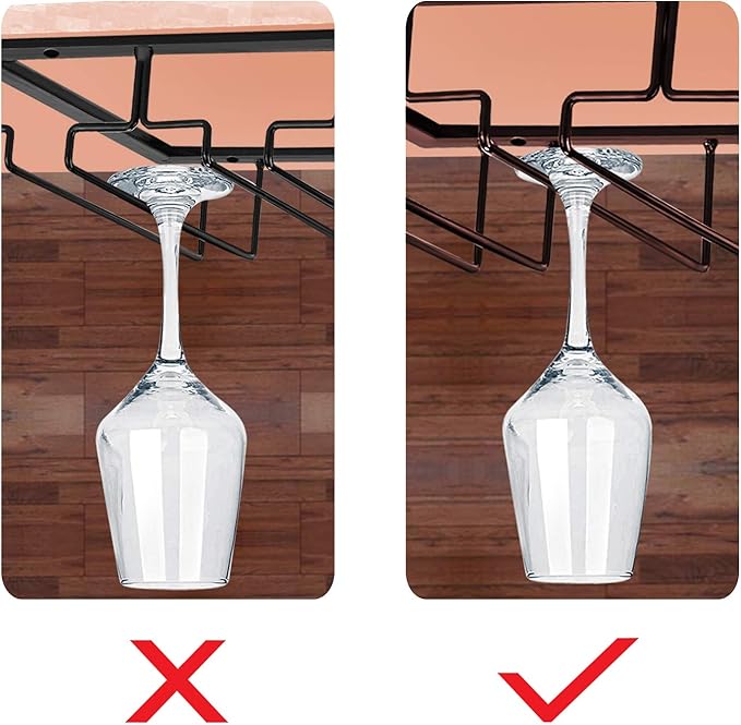 MOCOUM Wine Glasses Rack Under Cabinet Stemware Rack, Wine Glass Hanger Rack Wire Wine Glass Holder Storage Hanger for Cabinet Kitchen Bar (Brown, 4 Rows 1 Pack)