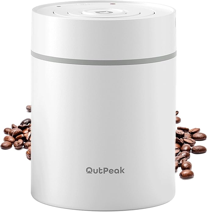 OUTPEAK Latest Kilo Auto Vacuum Coffee Canister, 1.8L for 21.2oz Coffee Beans, One-Button Operation, Stainless Steel Container with Scoop, Fresh 6-Month Storage Container (Barista Champion's Choice)
