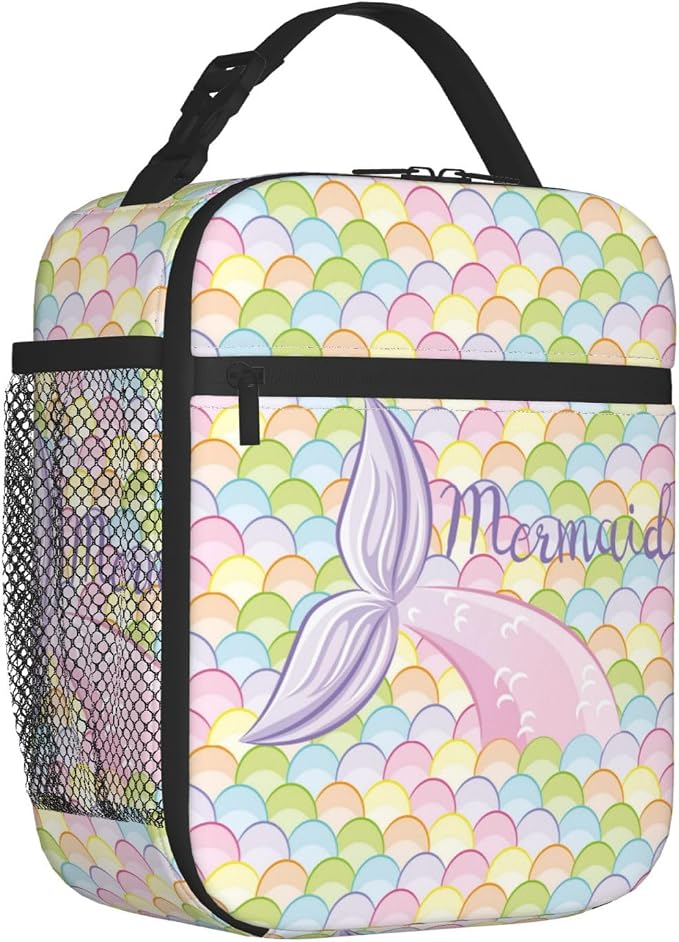 Mermaid Tail Colorful Galaxy Blue Insulated Lunch Bag Portable Reusable Zipper Lunch Box For Men Women Work Picnic Travel Camping