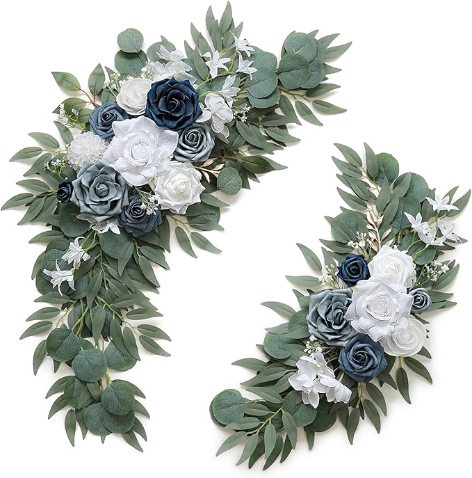 Olalaka Dusty Blue Flower for Wedding Welcome Signs Decorations, Artificial Wedding Arch Flowers for Wedding Ceremony (Set of 2)