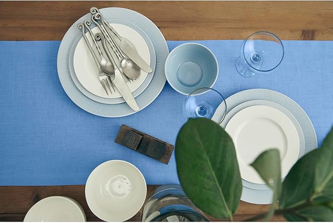 Solino Home Linen Table Runner 108 Inches Long - 100% Pure Linen Provence Blue Dining Table Runner 14 x 108 Inch - Fete - Spring, Summer